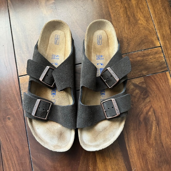 Birkenstock Shoes - Birkenstock Arizona Suede Double Strap Sandals in Dark Brown 41 Narrow